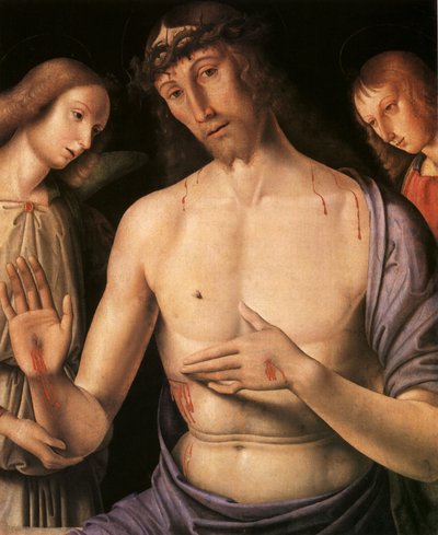 Christ Supported by Two Angels by Giovanni Santi or Sanzio